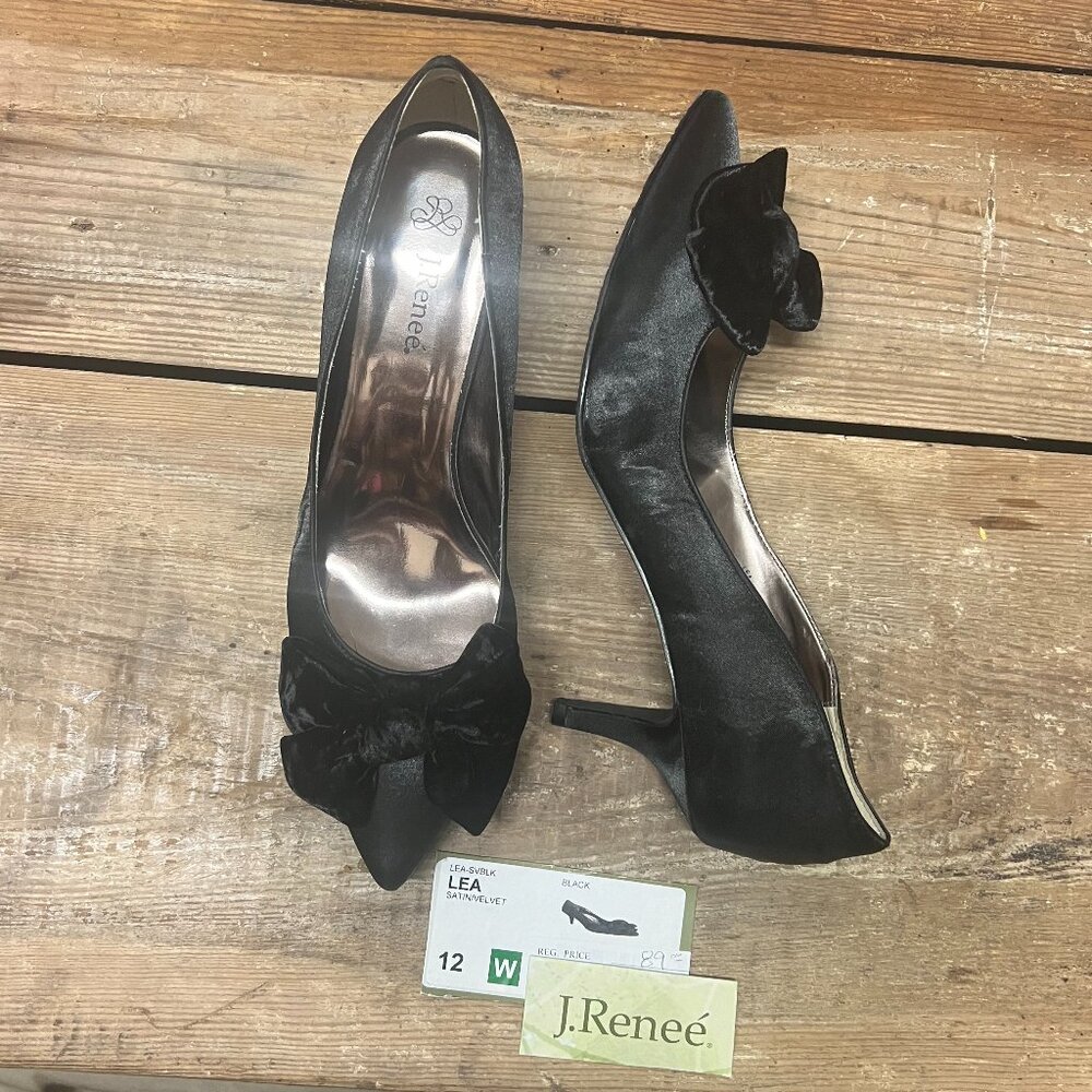 NWOT! J.Renee Black Satin Heels with Bows Size 12